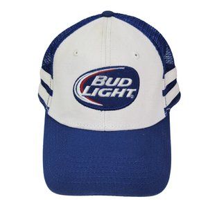 Bud Light Trucker Hat Snapback Beer‎ Logo Baseball Cap Blue & White Striped  EUC